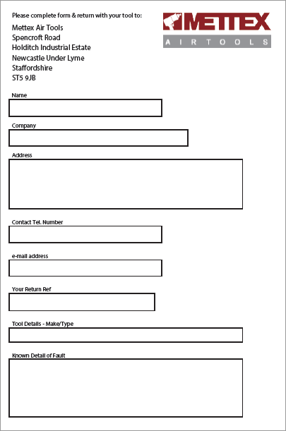 Mettex Air Tools FAR Chicago Pneumatic Repair Form Logo